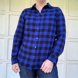 Old Navy Blue and Black Plaid Flannel